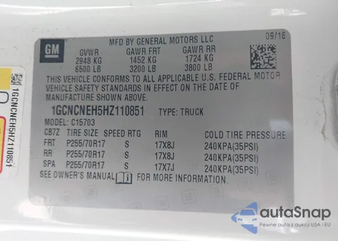 2017 Chevrolet Silverado 1500 Wt from USA, damaged, VIN 1GCNCNEH5HZ110851